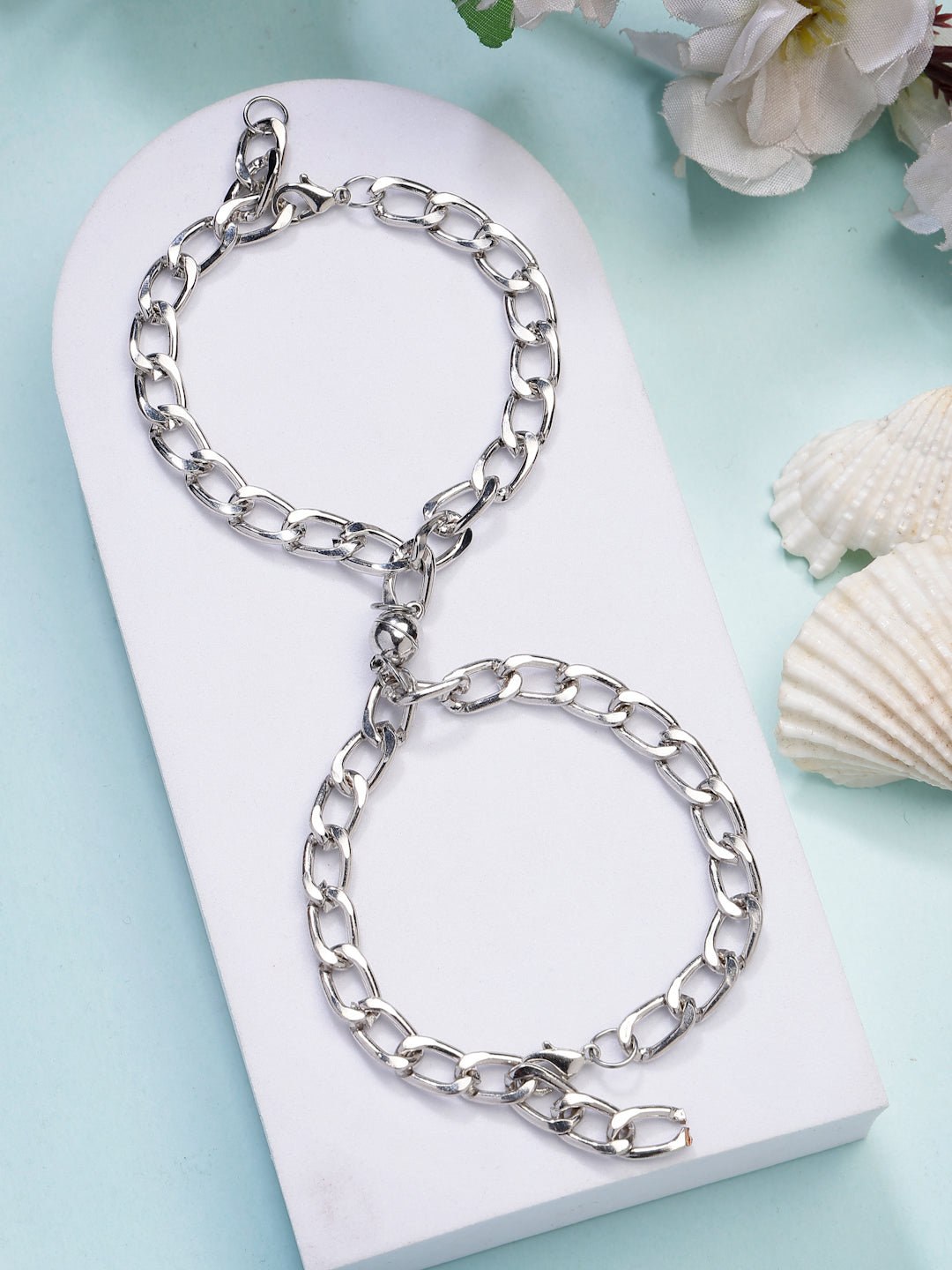 NVR Men's Set of 2 Silver-Plated Stainless Steel Link Bracelet - Swadesiicart