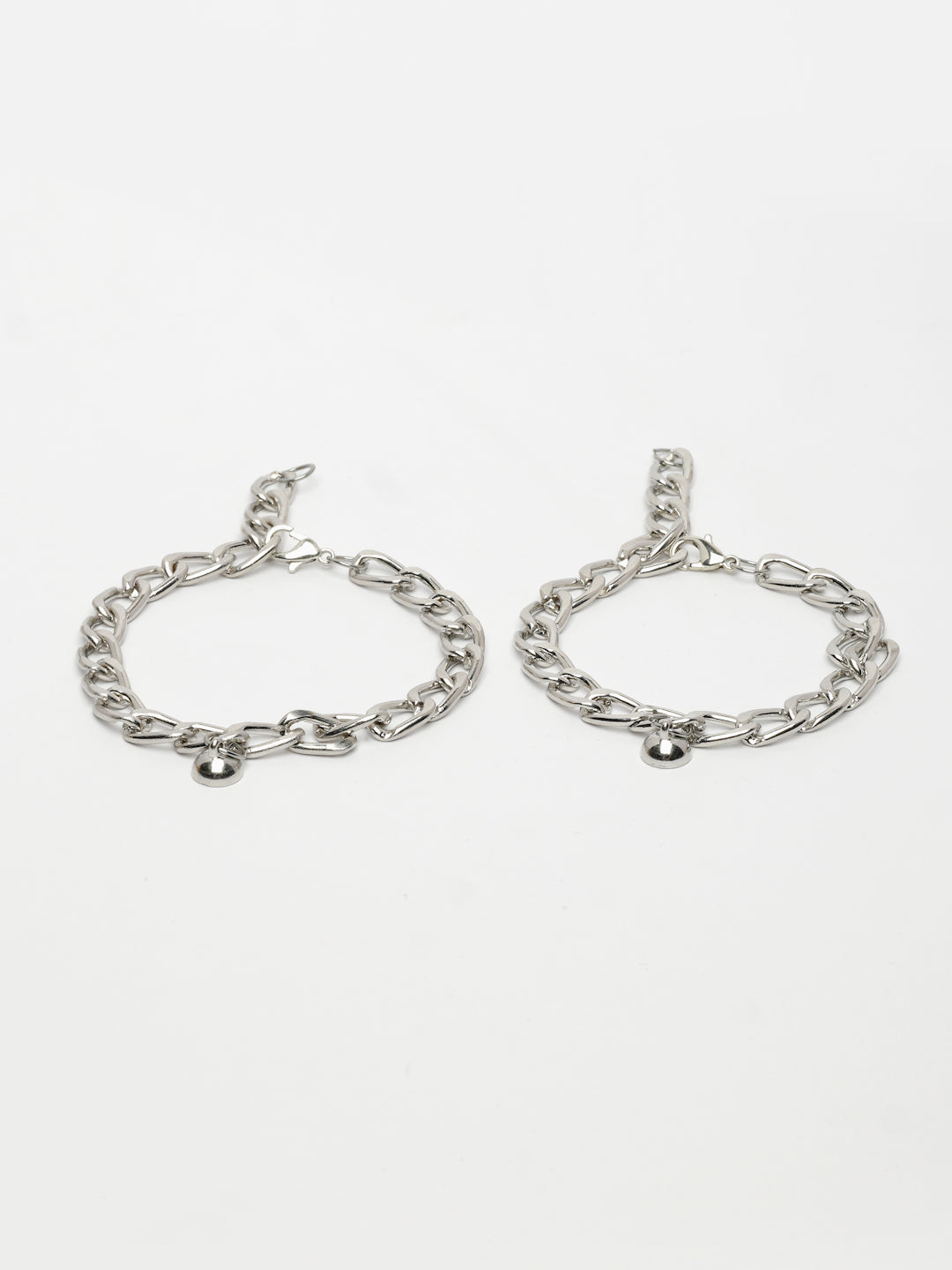NVR Men's Set of 2 Silver-Plated Stainless Steel Link Bracelet - Swadesiicart