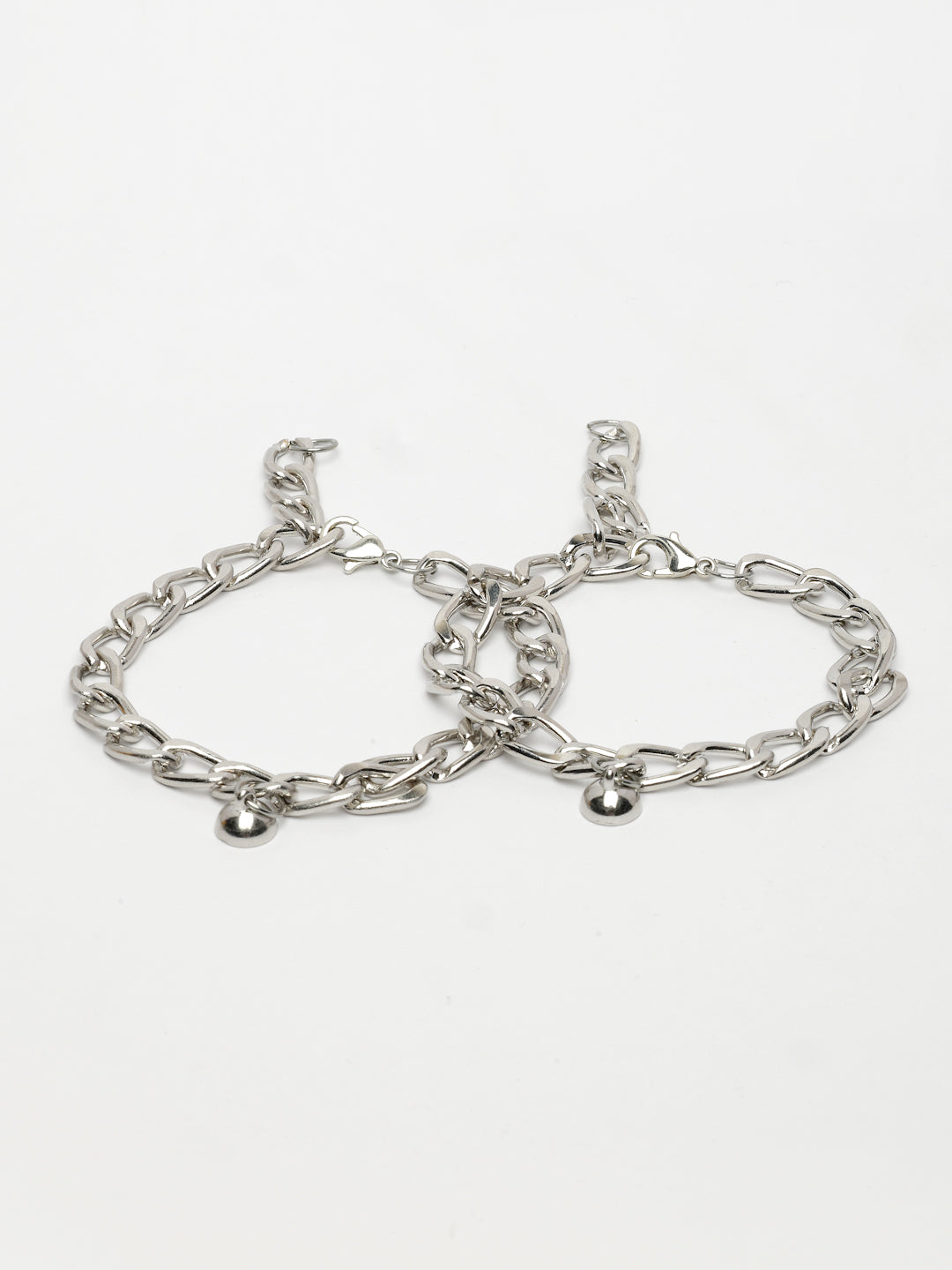 NVR Men's Set of 2 Silver-Plated Stainless Steel Link Bracelet - Swadesiicart