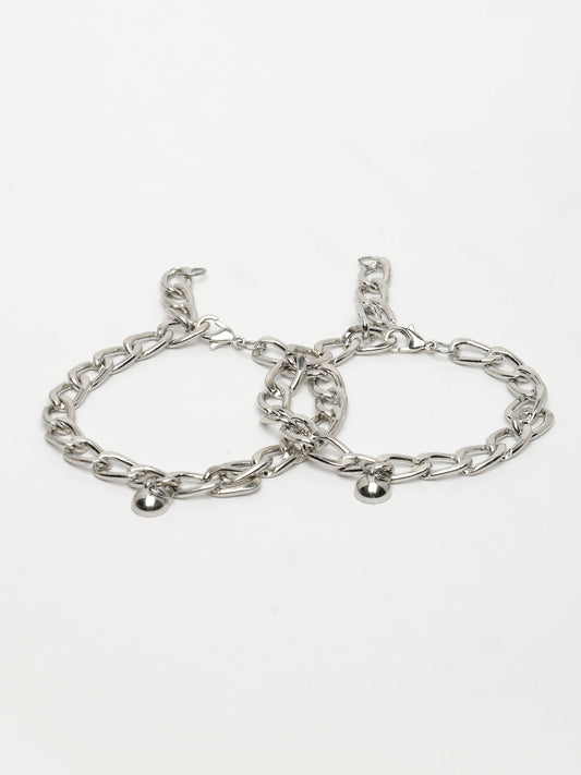 NVR Men's Set of 2 Silver-Plated Stainless Steel Link Bracelet - Swadesiicart