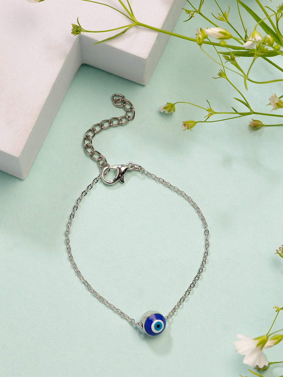 NVR Women's Silver-Plated Evil Eye Link Bracelet - Swadesiicart