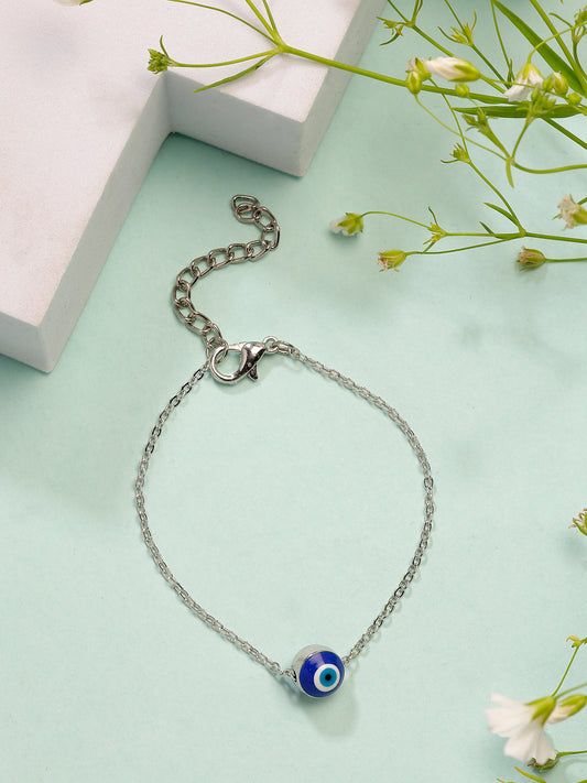NVR Women's Silver-Plated Evil Eye Link Bracelet - Swadesiicart