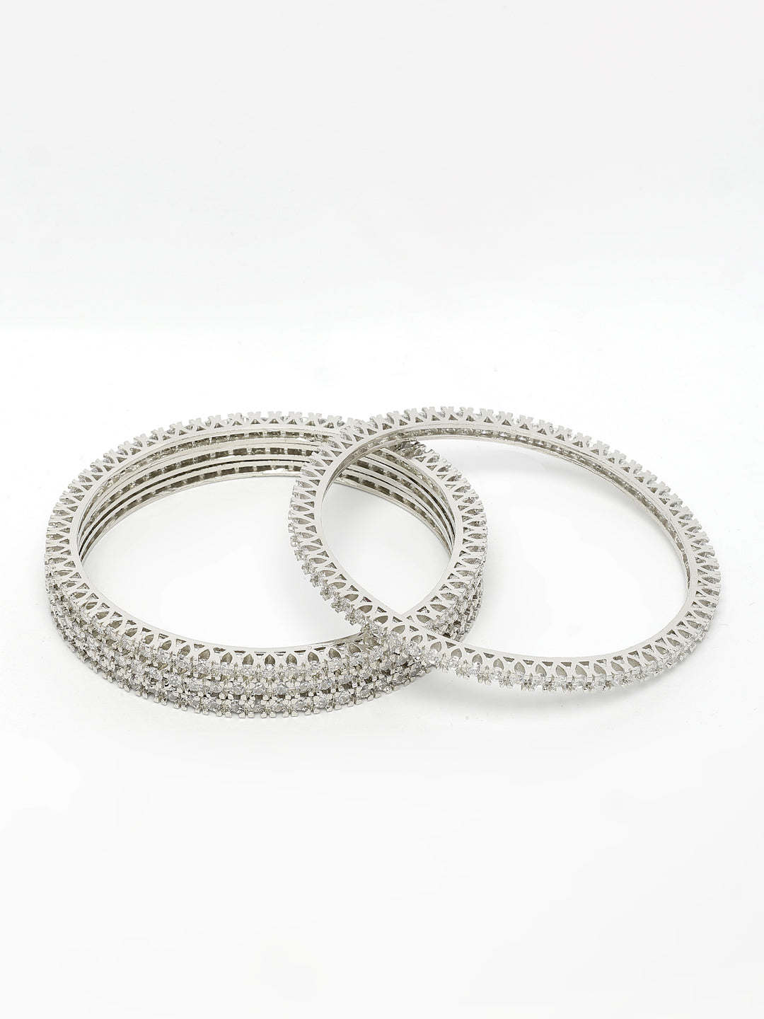 NVR Women's Set of 4 Silver-Plated Cubic Zirconia Stone Studded Bangles - Swadesiicart