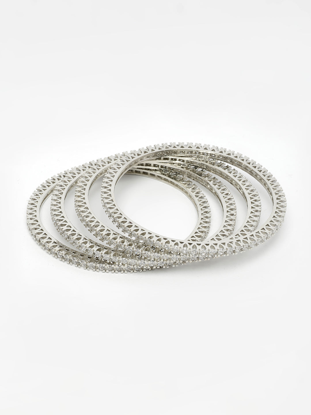 NVR Women's Set of 4 Silver-Plated Cubic Zirconia Stone Studded Bangles - Swadesiicart