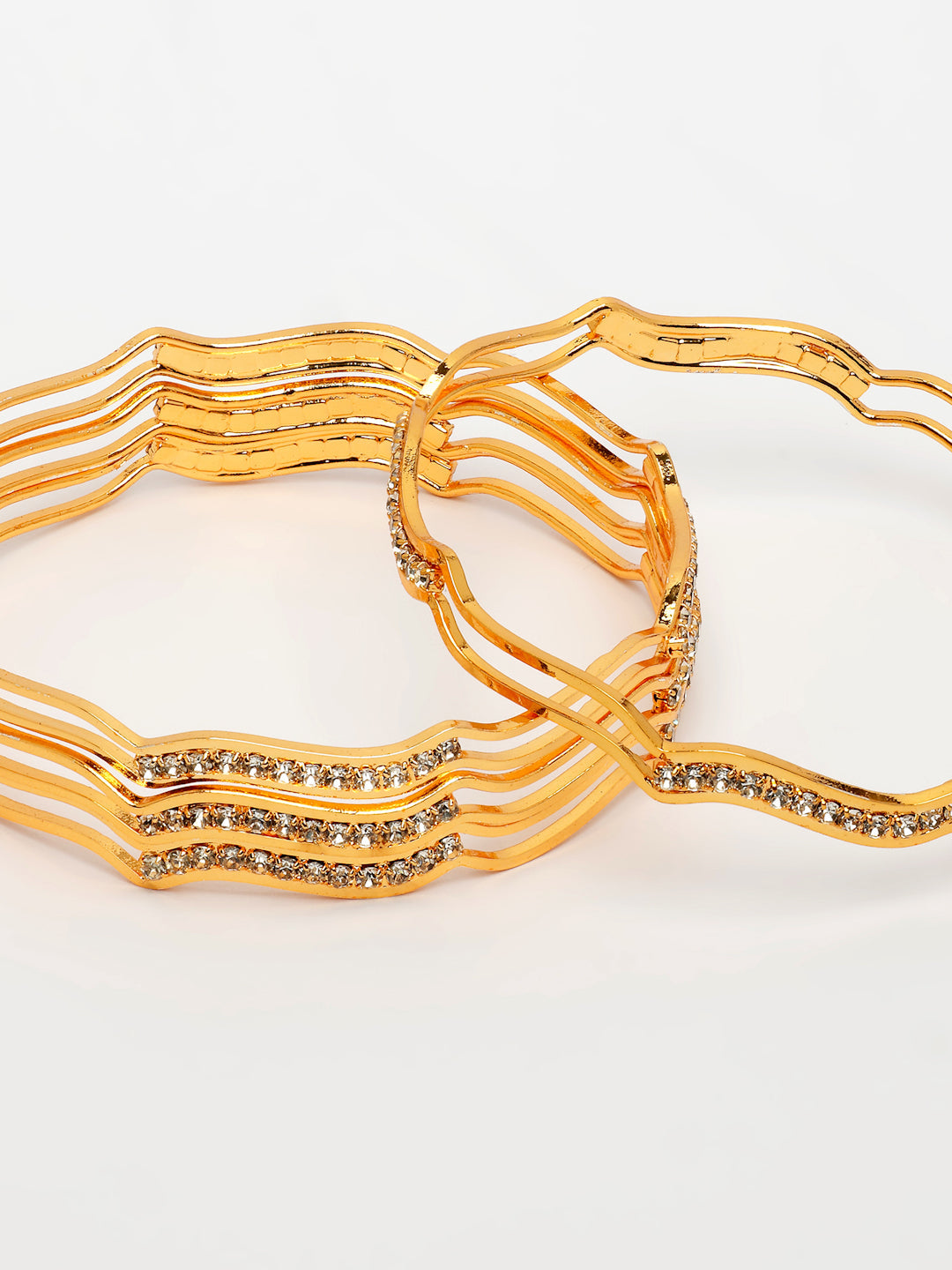 NVR Women's Set of 4 Gold-Polished Cubic Zirconia Stone Studded Bangles - Swadesiicart