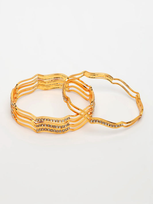 NVR Women's Set of 4 Gold-Polished Cubic Zirconia Stone Studded Bangles - Swadesiicart