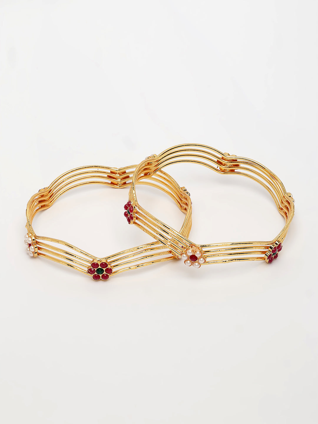 NVR Women's Set of 2 Gold-Polished Artificial Stones Traditional Bangles - Swadesiicart