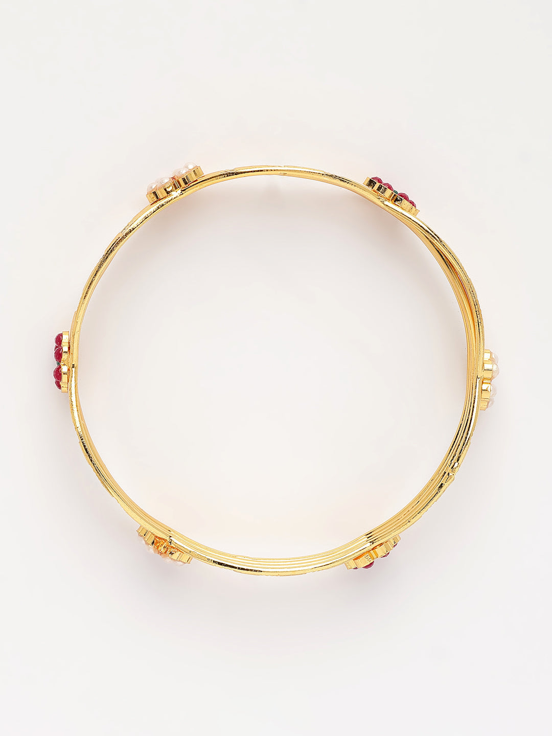 NVR Women's Set of 2 Gold-Polished Artificial Stones Traditional Bangles - Swadesiicart
