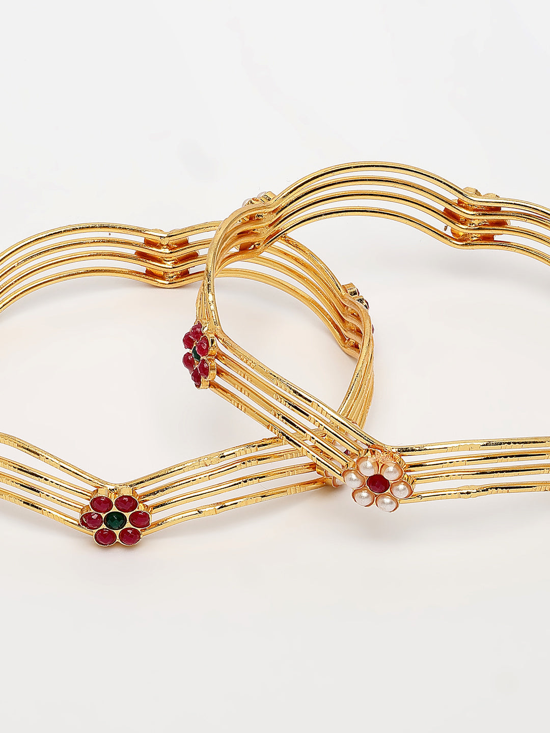 NVR Women's Set of 2 Gold-Polished Artificial Stones Traditional Bangles - Swadesiicart