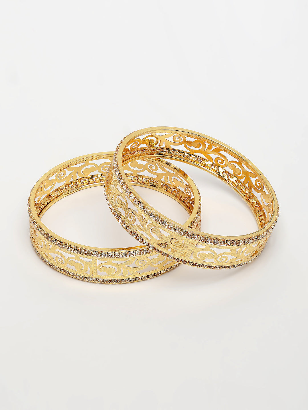 NVR Women's Set of 2 Gold-Polished Cubic Zirconia Stone Studded Kada Bangles - Swadesiicart