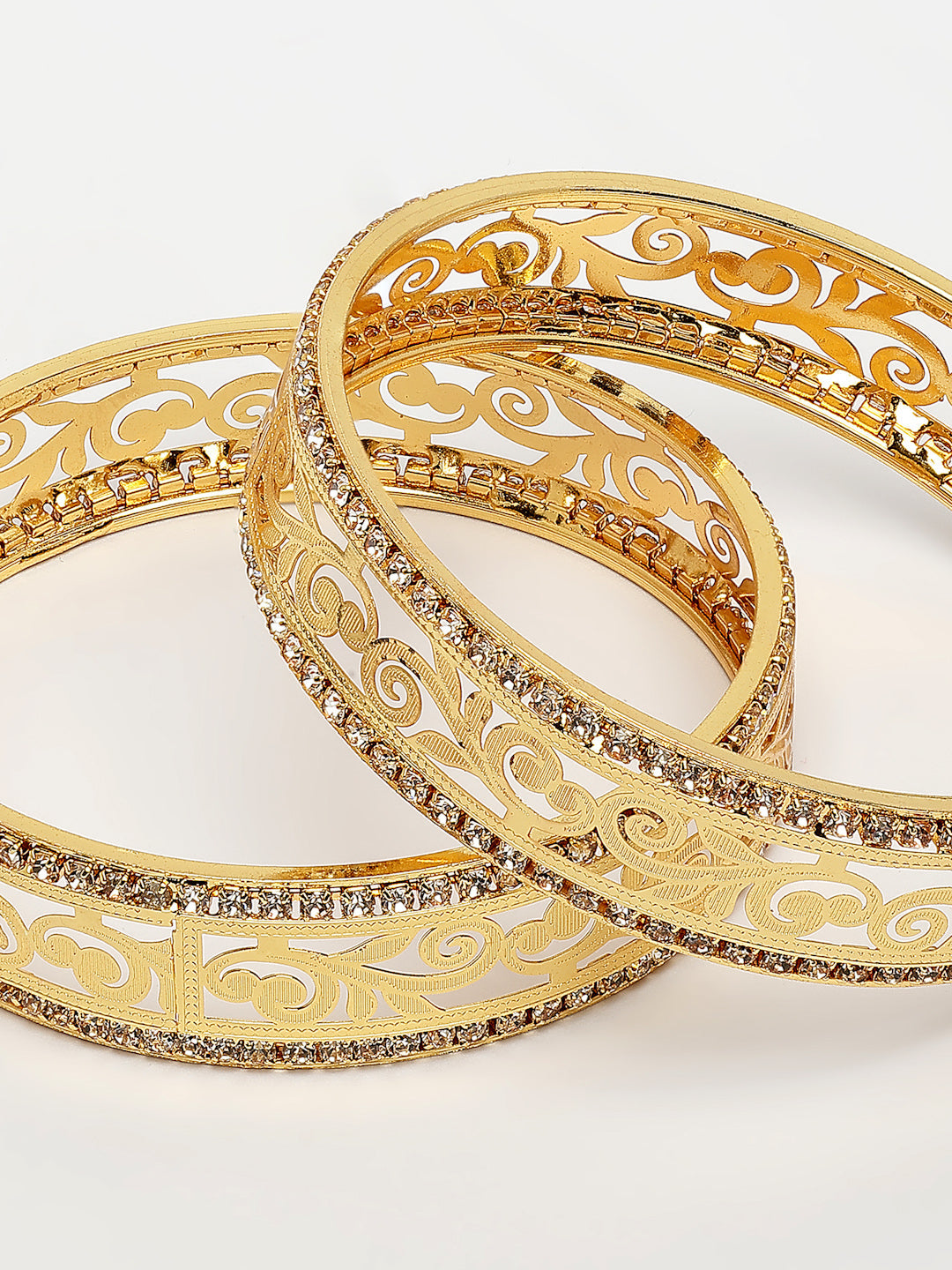 NVR Women's Set of 2 Gold-Polished Cubic Zirconia Stone Studded Kada Bangles - Swadesiicart