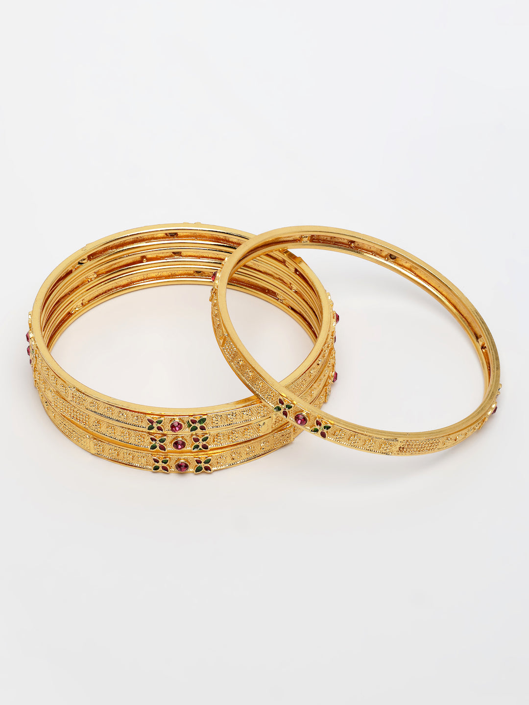 NVR Women's Set of 4 Gold-Polished Artificial Stones Traditional Bangles - Swadesiicart