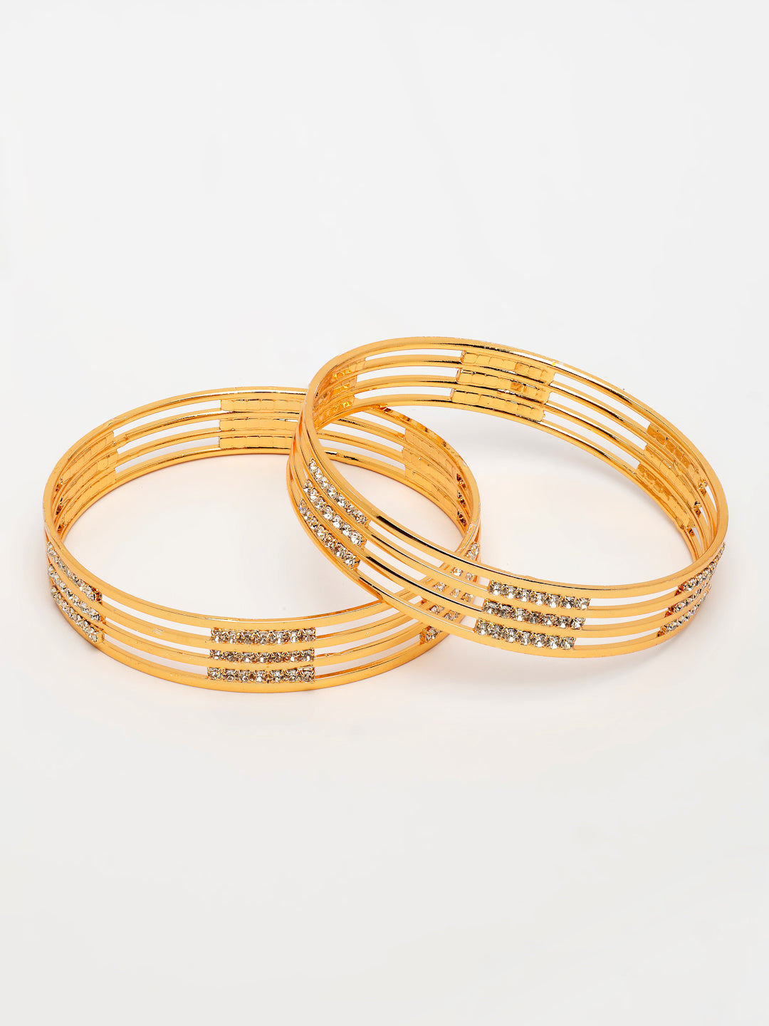 NVR Women's Set of 2 Gold-Polished Cubic Zirconia Stone Studded Bangles - Swadesiicart