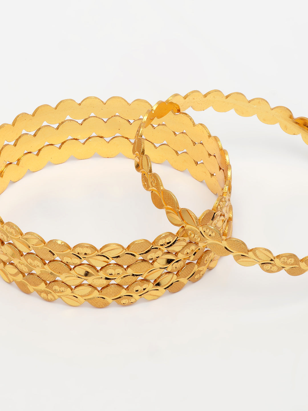 NVR Women's Set of 4 Gold-Polished Leaf Shaped Traditional Bangles - Swadesiicart