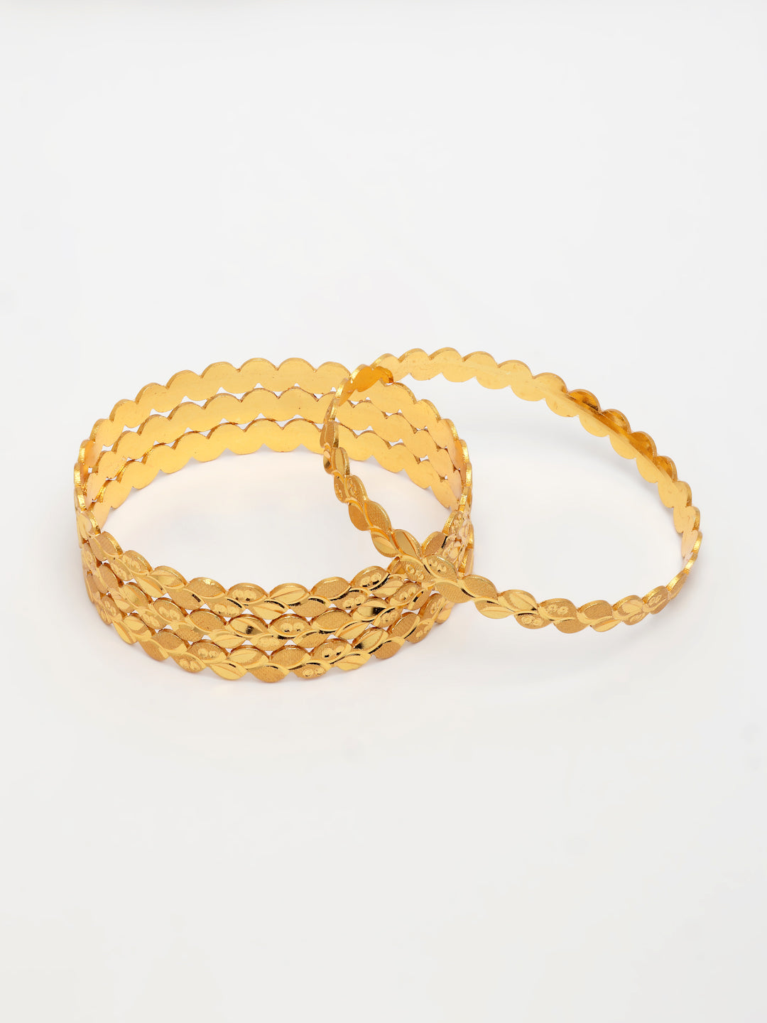 NVR Women's Set of 4 Gold-Polished Leaf Shaped Traditional Bangles - Swadesiicart