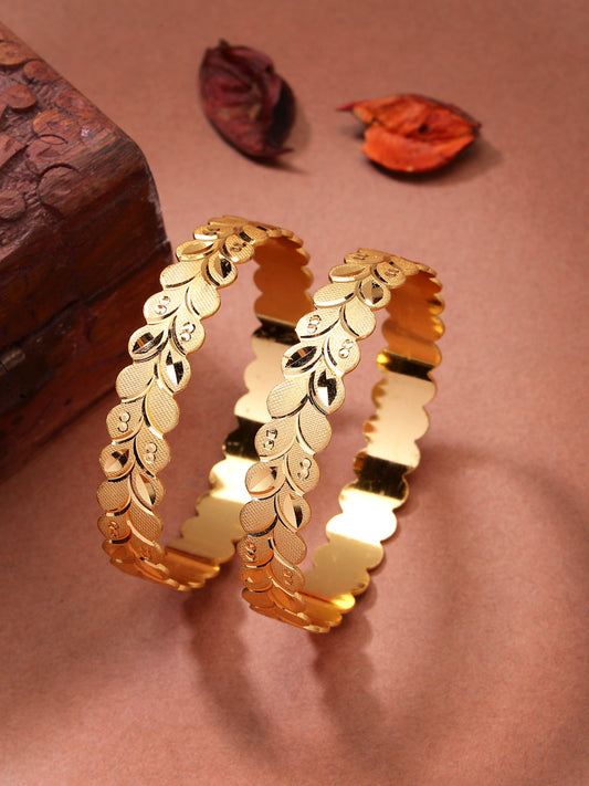 NVR Women's Set of 2 Gold-Polished Leaf Shaped Kada Bangles - Swadesiicart