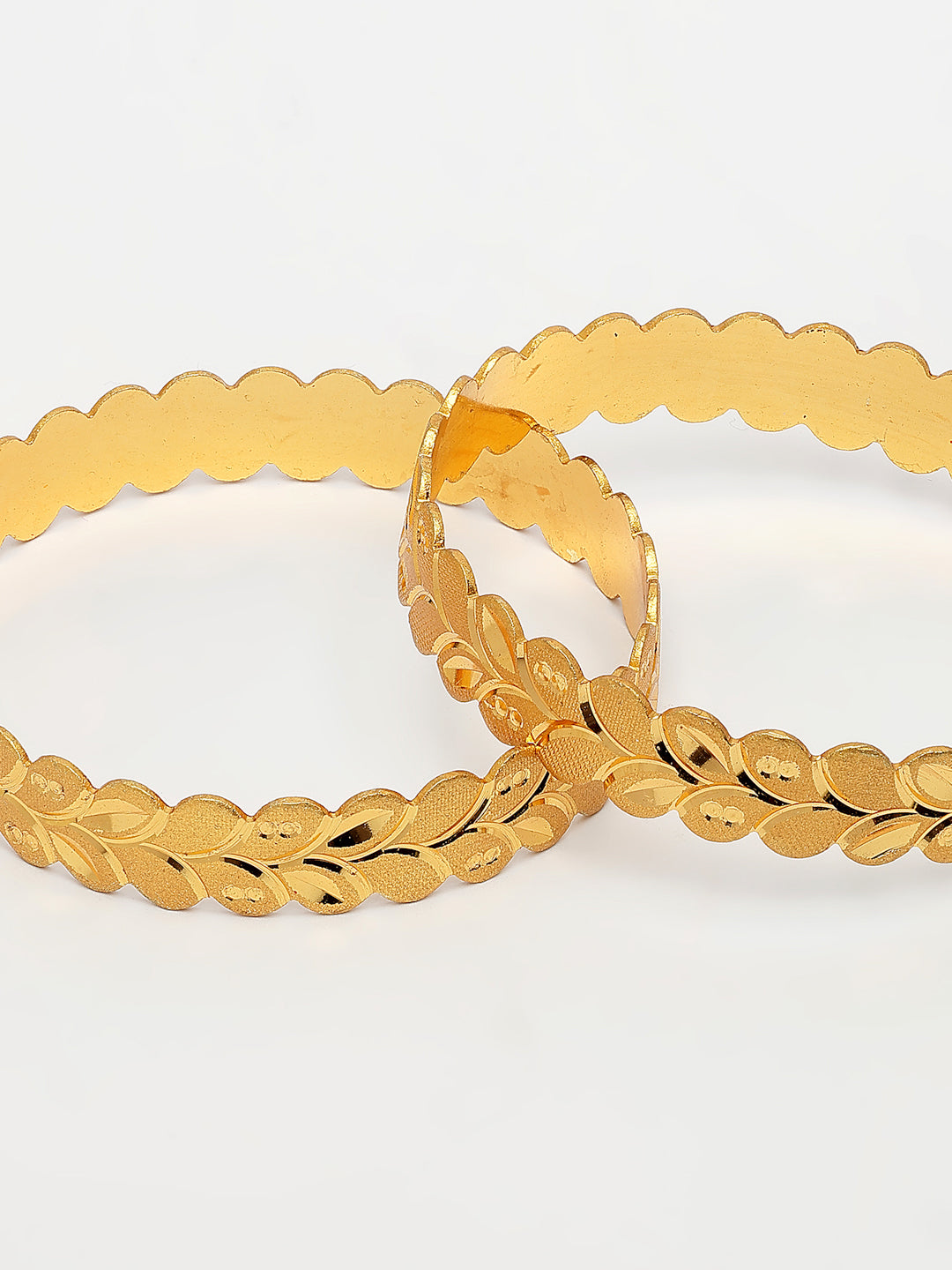 NVR Women's Set of 2 Gold-Polished Leaf Shaped Kada Bangles - Swadesiicart