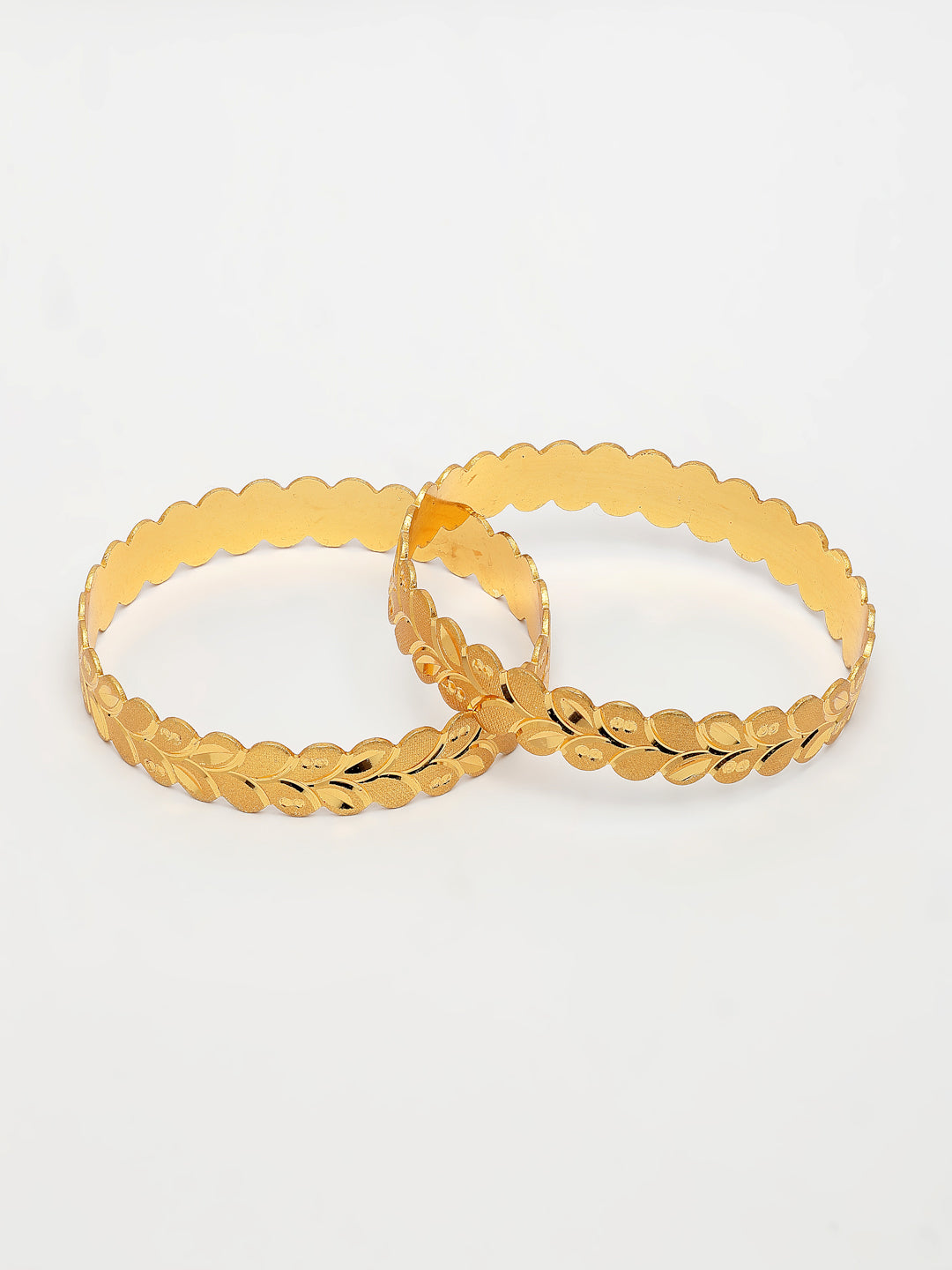 NVR Women's Set of 2 Gold-Polished Leaf Shaped Kada Bangles - Swadesiicart