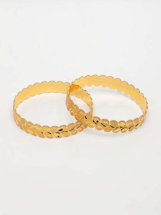 NVR Women's Set of 2 Gold-Polished Leaf Shaped Kada Bangles - Swadesiicart