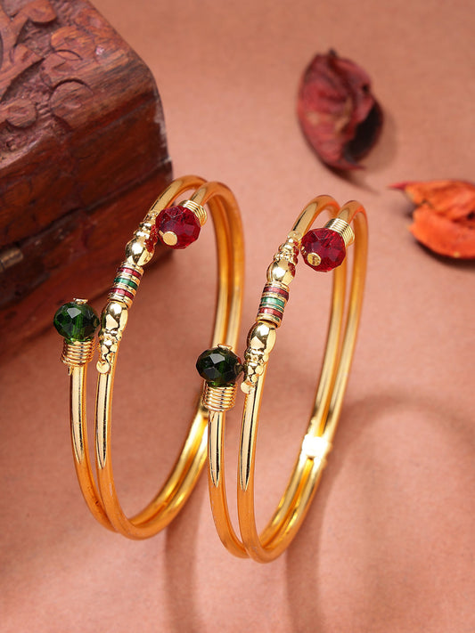NVR Women's Set of 2 Gold-Polished Artificial Beads Traditional Bangles - Swadesiicart