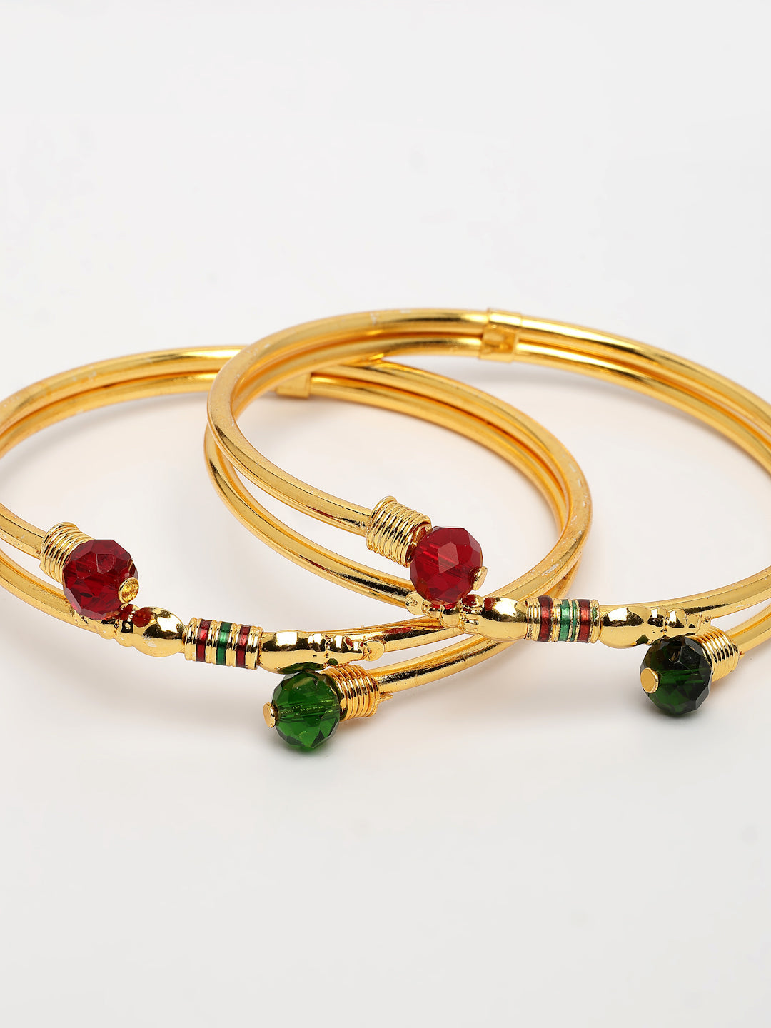NVR Women's Set of 2 Gold-Polished Artificial Beads Traditional Bangles - Swadesiicart