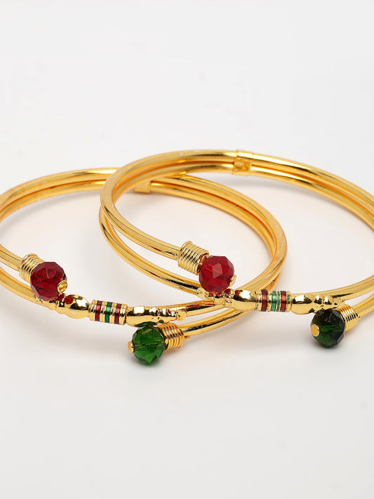 NVR Women's Set of 2 Gold-Polished Artificial Beads Traditional Bangles - Swadesiicart