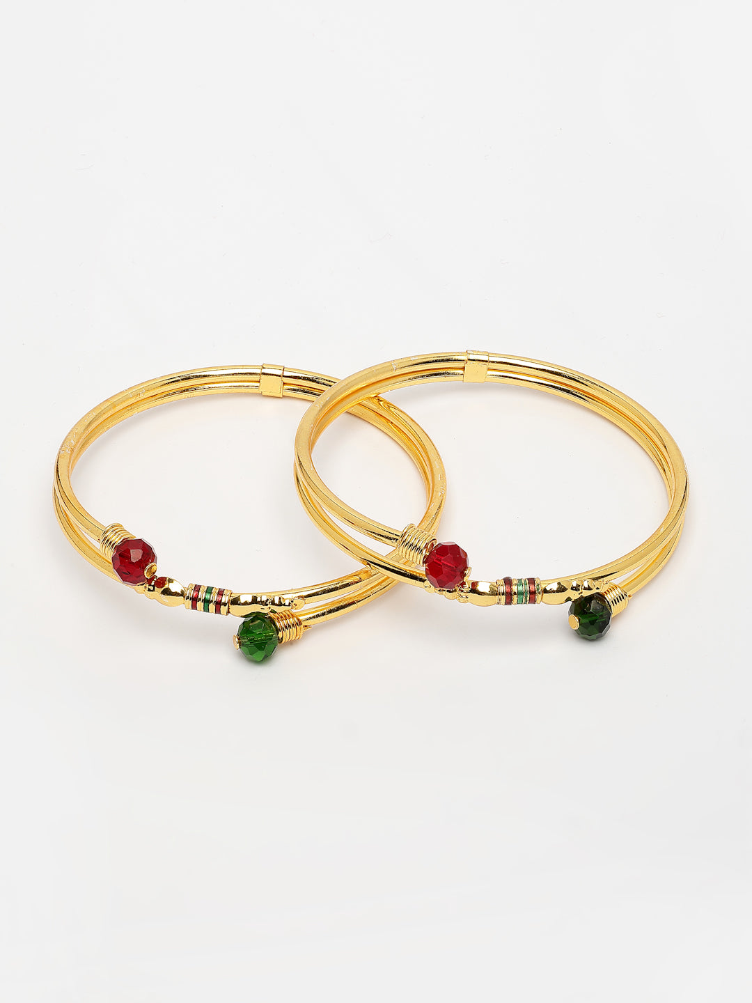 NVR Women's Set of 2 Gold-Polished Artificial Beads Traditional Bangles - Swadesiicart