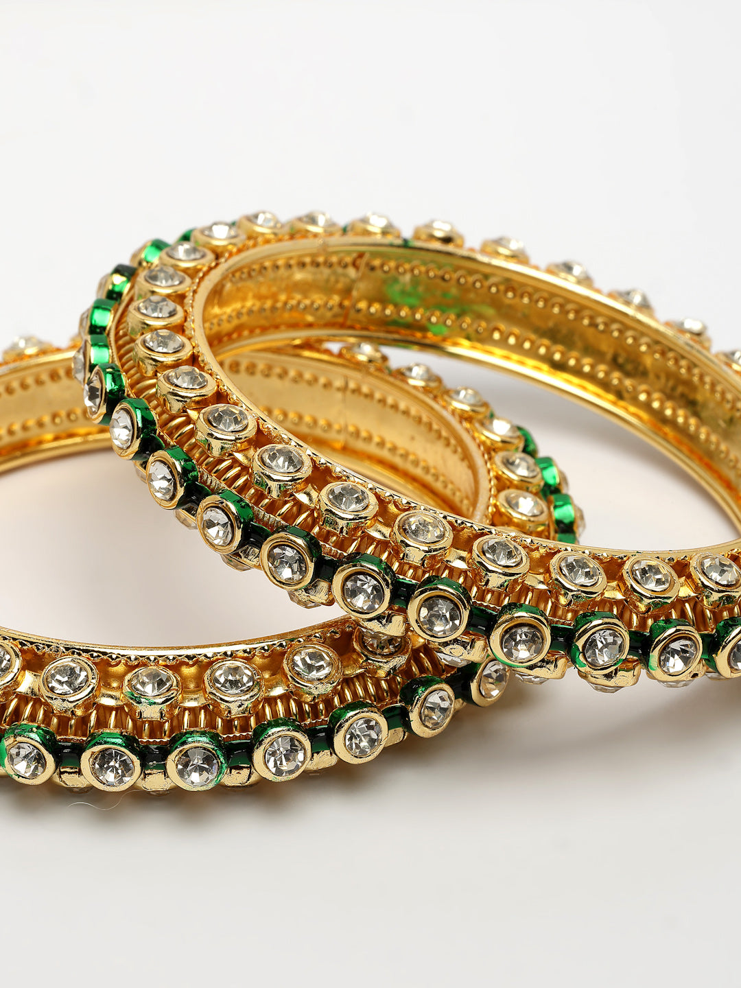 NVR Women's Set of 2 Gold-Polished Kundan Studded Bangles - Swadesiicart