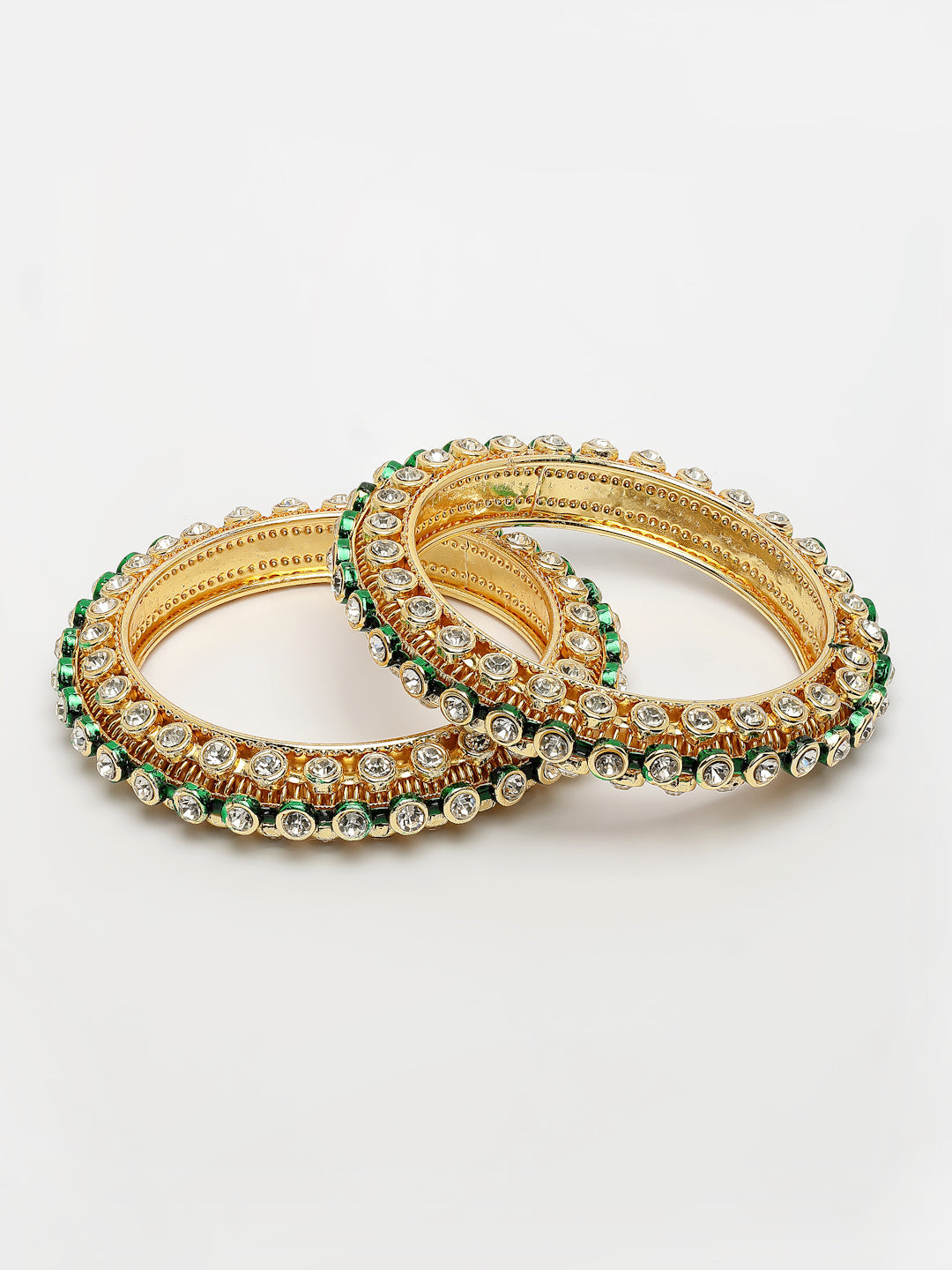 NVR Women's Set of 2 Gold-Polished Kundan Studded Bangles - Swadesiicart