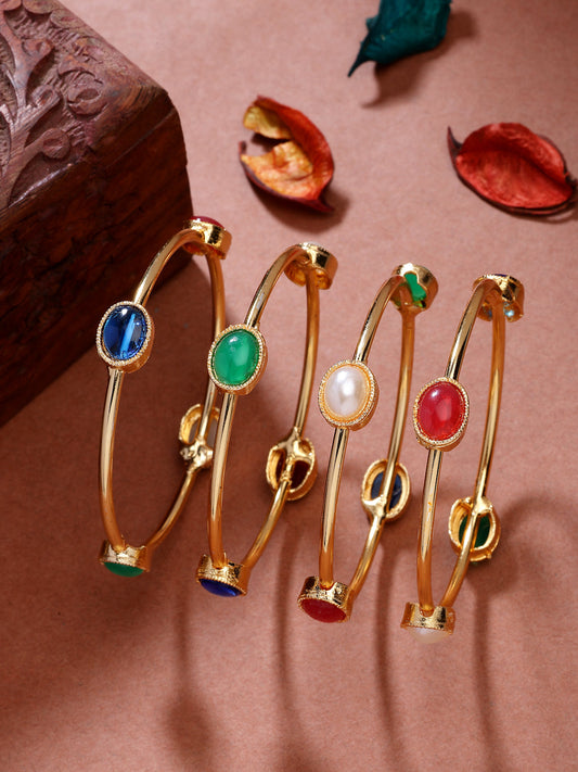 NVR Women's Set of 4 Gold-Polished Artificial Stone Studded Bangles - Swadesiicart