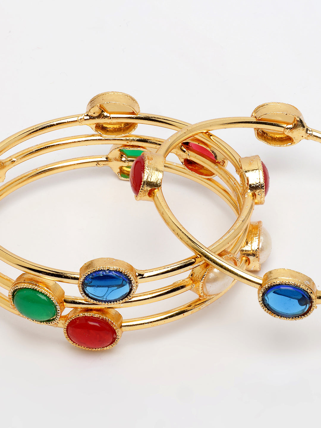 NVR Women's Set of 4 Gold-Polished Artificial Stone Studded Bangles - Swadesiicart