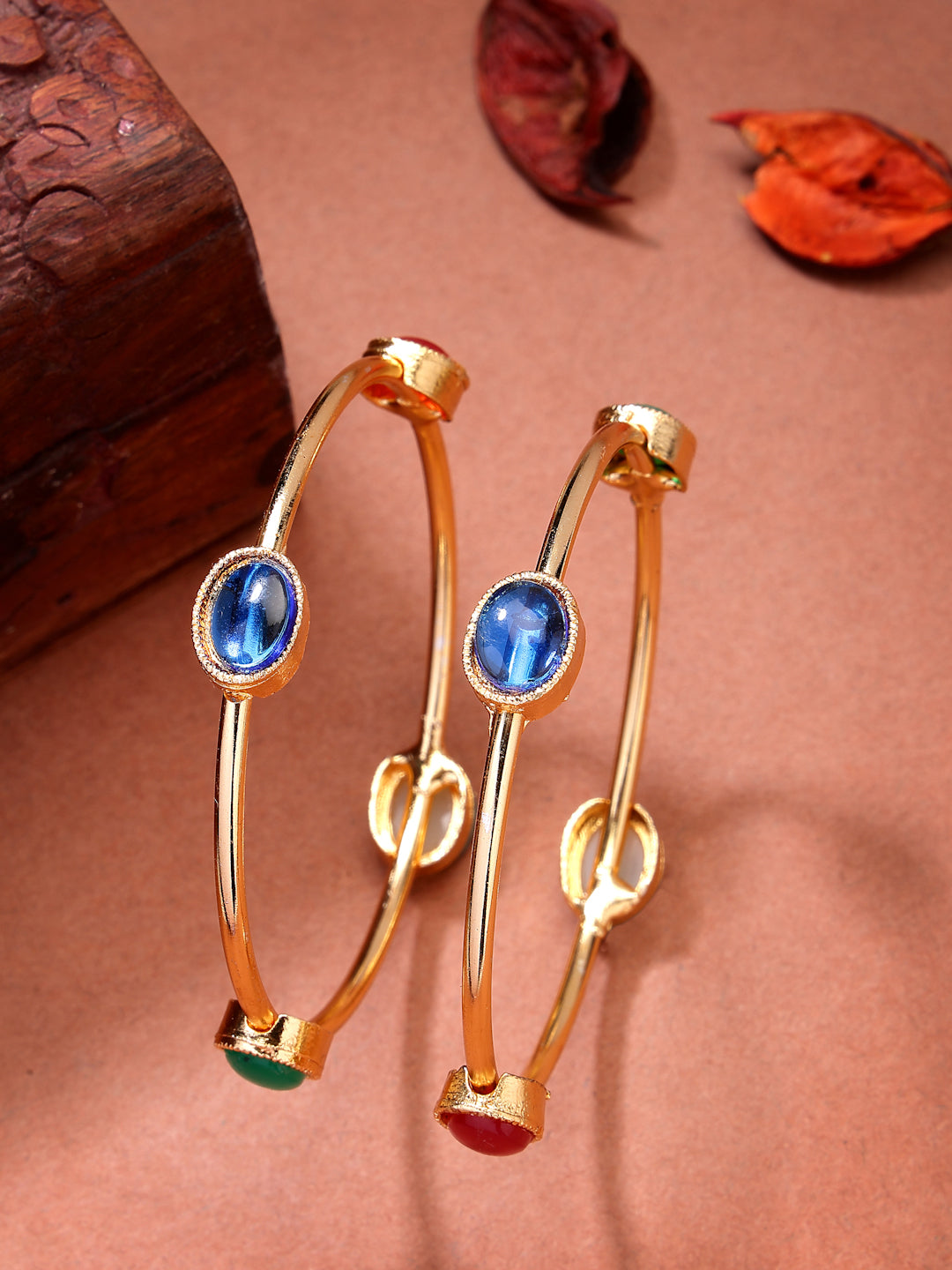 NVR Women's Set of 2 Gold-Polished Artificial Stone Studded Bangles - Swadesiicart