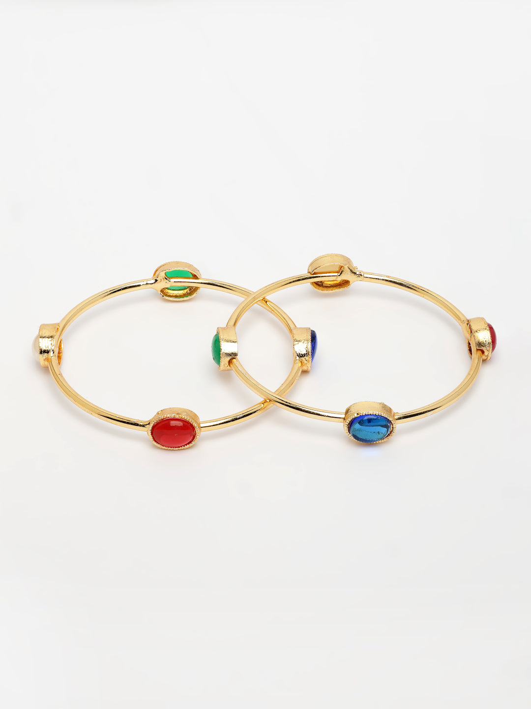 NVR Women's Set of 2 Gold-Polished Artificial Stone Studded Bangles - Swadesiicart