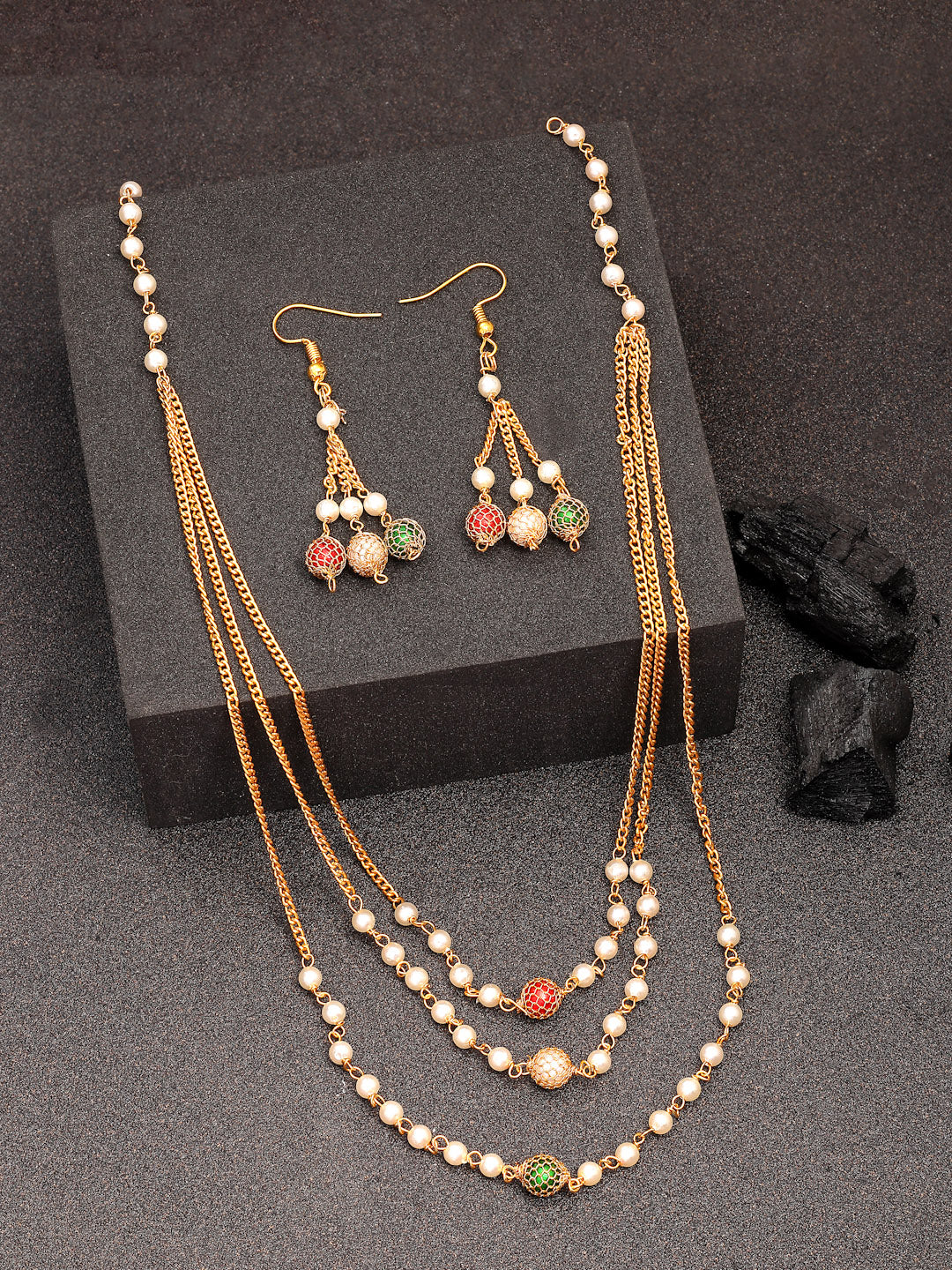 NVR Women's Multi color Gold-Polished Artificial Beads Jewellery Set - Swadesiicart