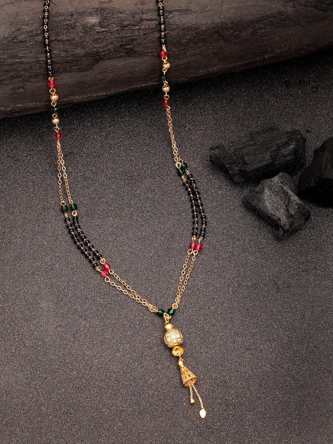 NVR Women's Gold-Polished Artificial Stones Studded & Beaded Mangalsutra - Swadesiicart