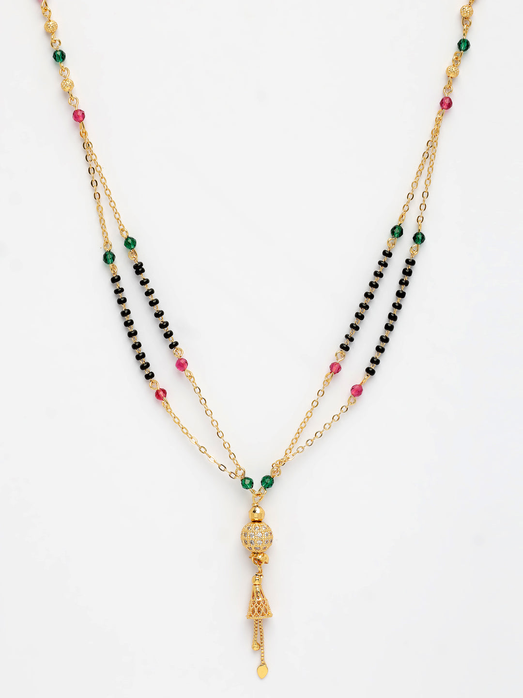 NVR Women's Gold-Polished Artificial Stones Studded & Beaded Mangalsutra - Swadesiicart