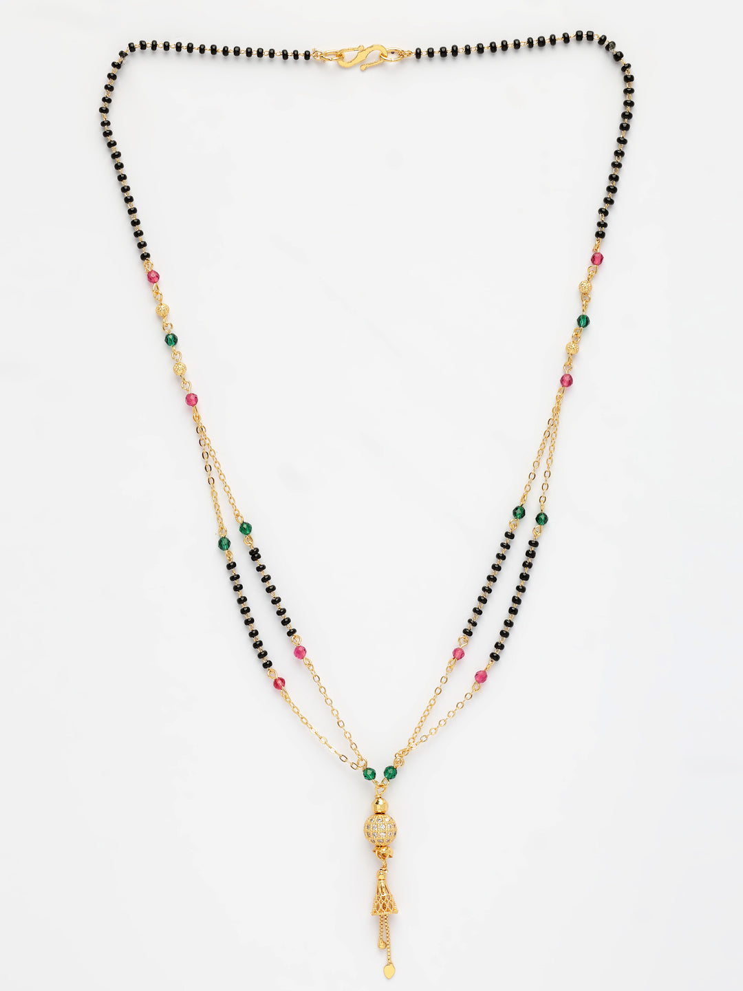 NVR Women's Gold-Polished Artificial Stones Studded & Beaded Mangalsutra - Swadesiicart