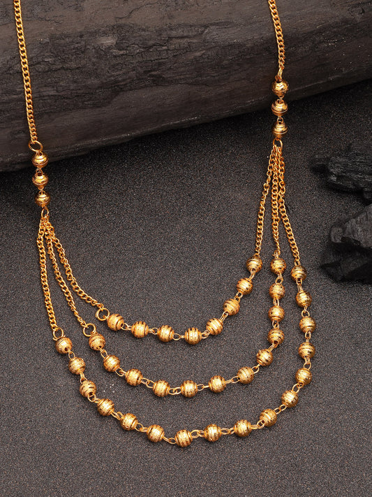 NVR Women's Gold-Polished Artificial Beads Layered Chain - Swadesiicart