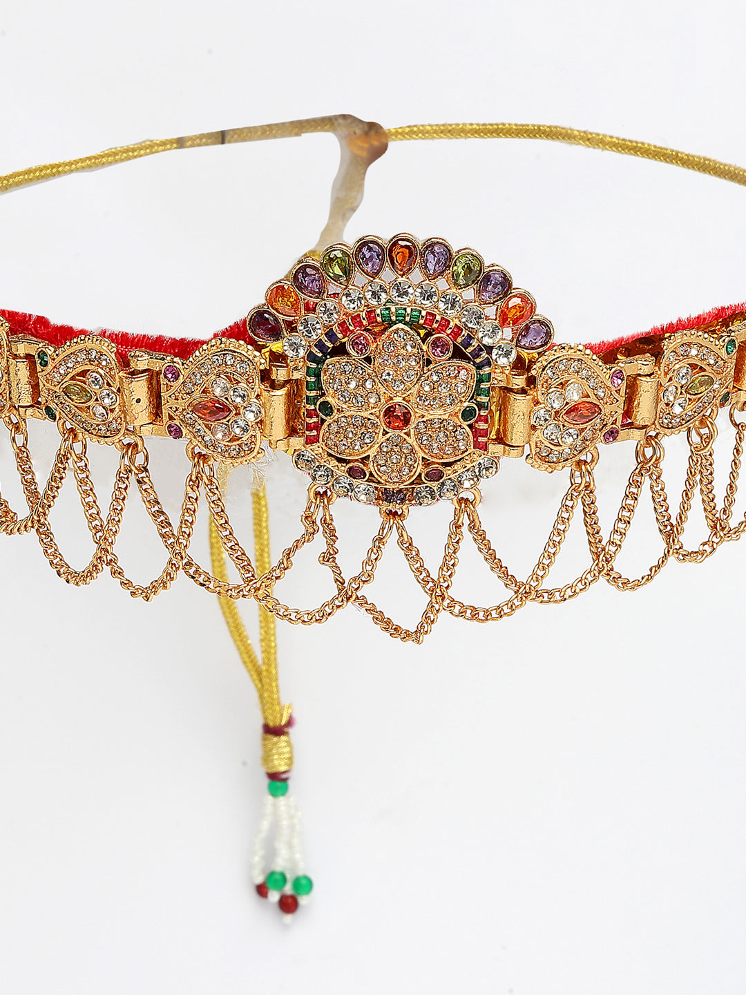 NVR Women's Gold-Polished Cubic Zirconia Stone Studded Rajputi Choker Necklace | Swadesiicart