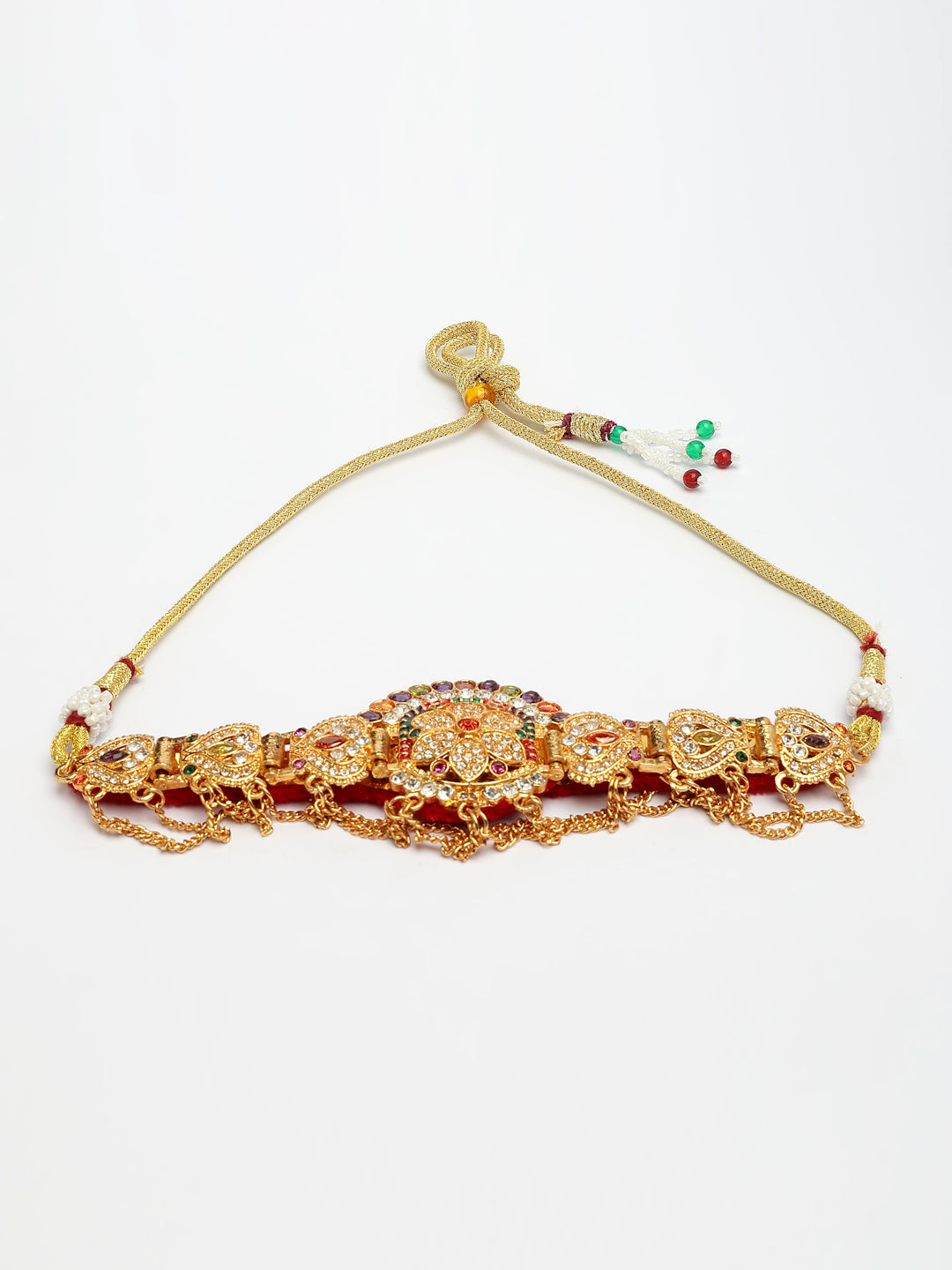 NVR Women's Gold-Polished Cubic Zirconia Stone Studded Rajputi Choker Necklace | Swadesiicart