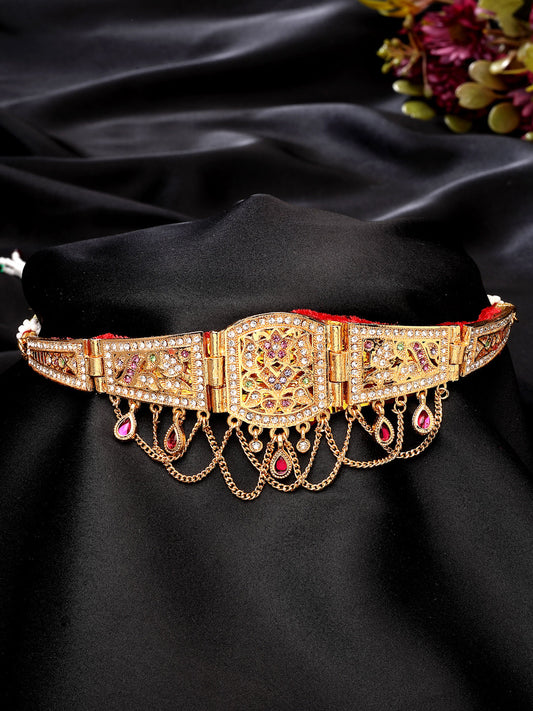 NVR Women's Gold-Polished Cubic Zirconia Stone Studded Rajputi Choker Necklace | Swadesiicart
