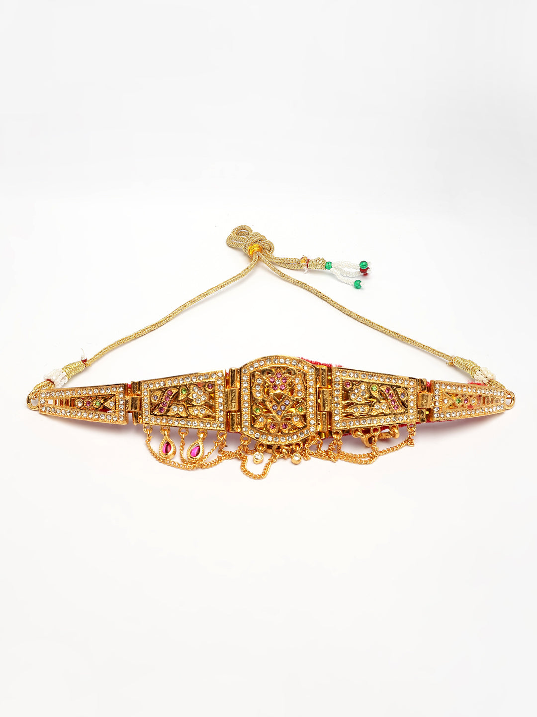 NVR Women's Gold-Polished Cubic Zirconia Stone Studded Rajputi Choker Necklace | Swadesiicart