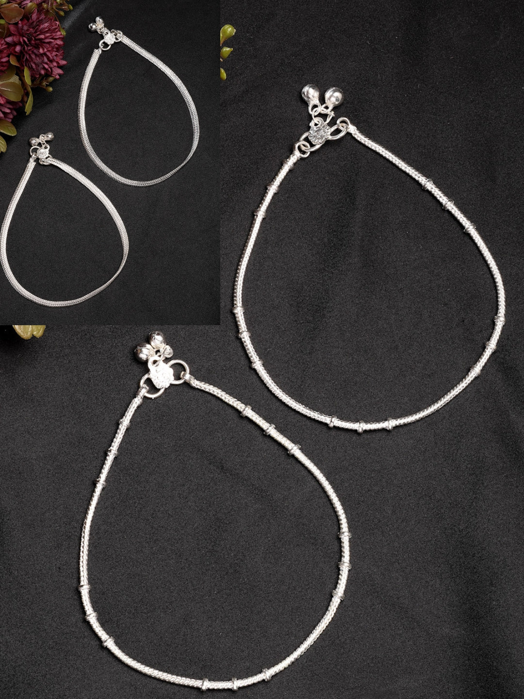 NVR Women's Pair of 2 Silver-Plated Anklets | Swadesiicart