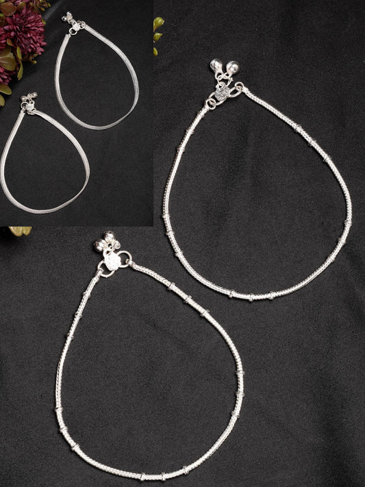 NVR Women's Pair of 2 Silver-Plated Anklets | Swadesiicart