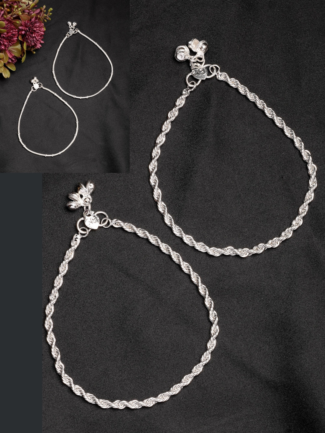 NVR Women's Pair of 2 Silver-Plated Anklets | Swadesiicart