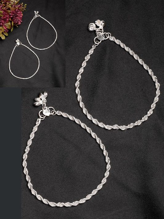 NVR Women's Pair of 2 Silver-Plated Anklets | Swadesiicart