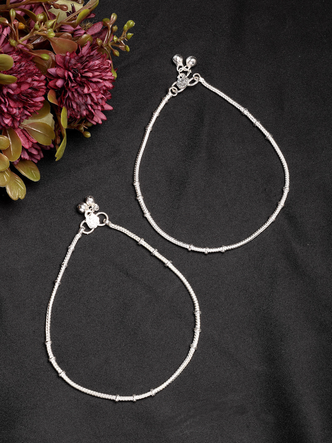 NVR Women's Pair of 2 Silver-Plated Anklets | Swadesiicart