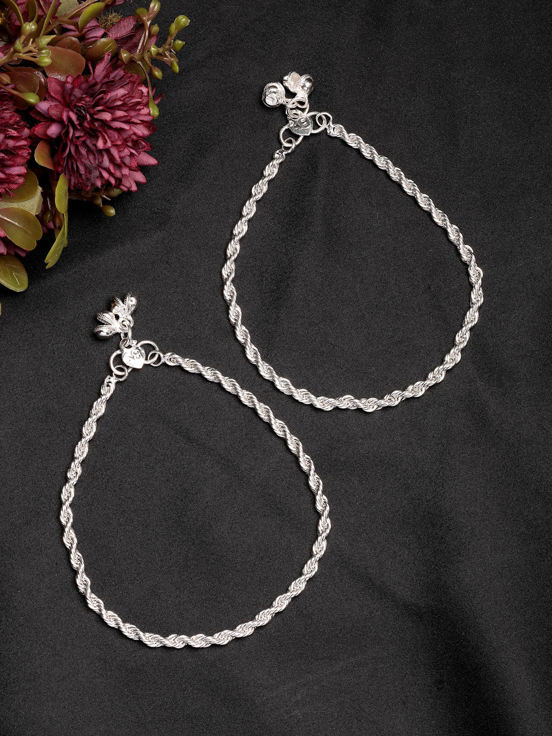 NVR Women's Pair of 2 Silver-Plated Anklets | Swadesiicart