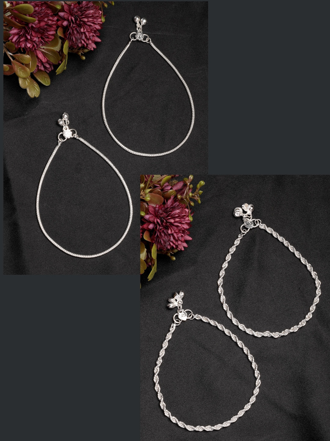 NVR Women's Pair of 2 Silver-Plated Anklets | Swadesiicart
