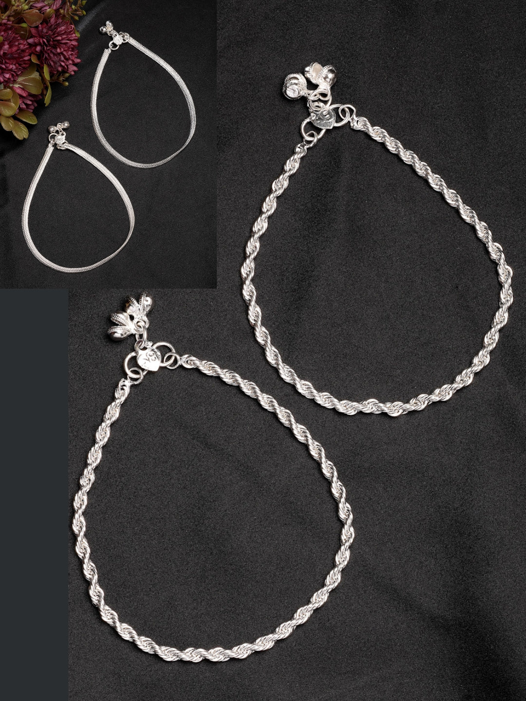 NVR Women's Pair of 2 Silver-Plated Anklets | Swadesiicart
